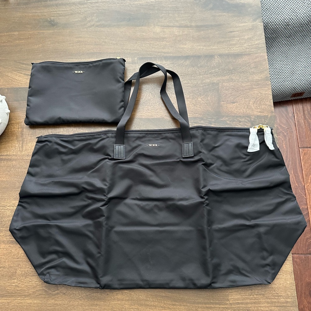 Tumi Voyageur Just in Case Tote with gold hardware